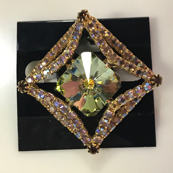 Boutique Gold W/Blue Rhinestone Square Brooch - Picture 2 of 2